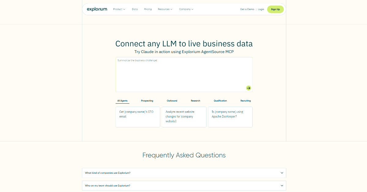 Explorium MCP Playground screenshot