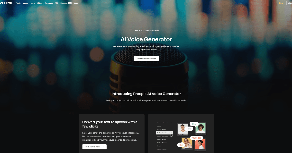 Freepik AI Voice Generator screenshot