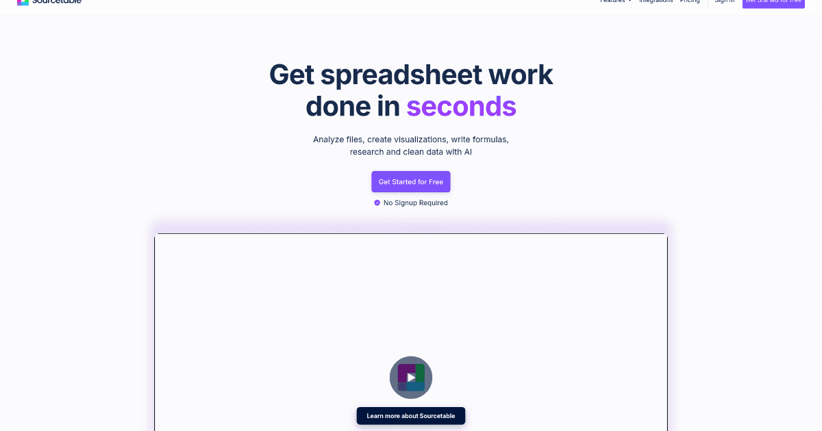 Sourcetable screenshot